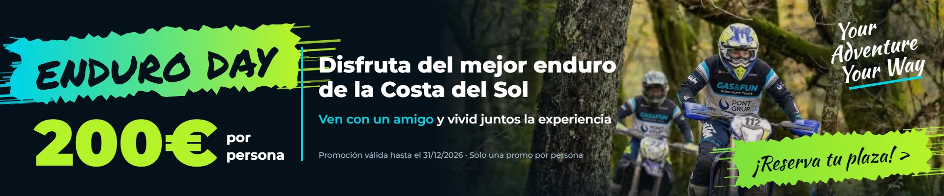 Enduro Day por 200 € por persona: disfruta del mejor enduro de la Costa del Sol. Ven con un amigo